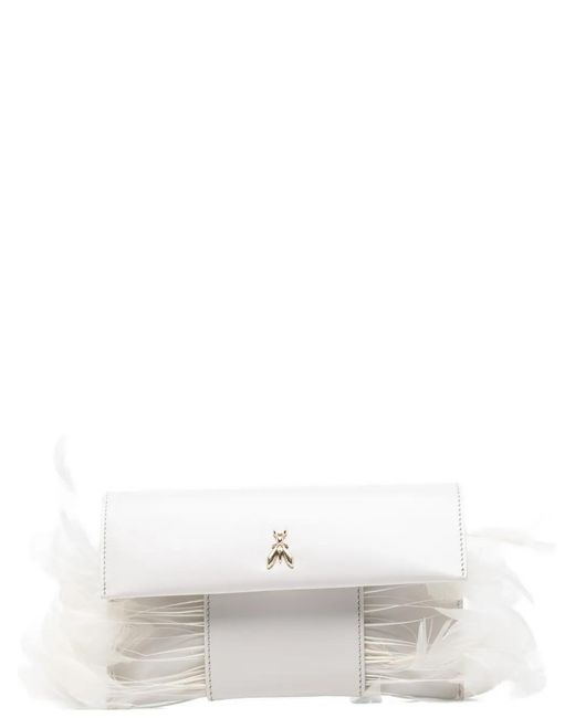 Patrizia Pepe White Feather-Trim Leather Cross Body Bag