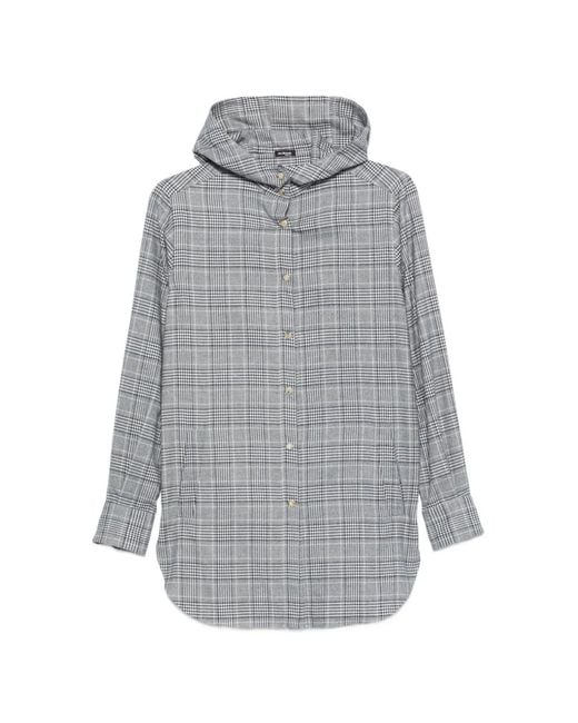 Kiton Gray Check-Pattern Hooded Shirt