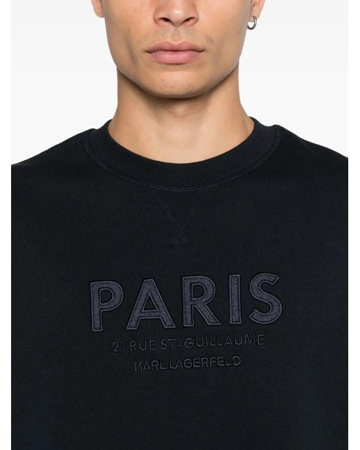 Karl Lagerfeld Black Paris-Embroidery Sweatshirt for men