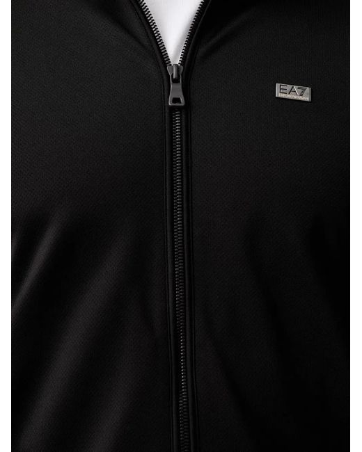 EA7 Black Logo-Plaque Zip-Up Sweater for men