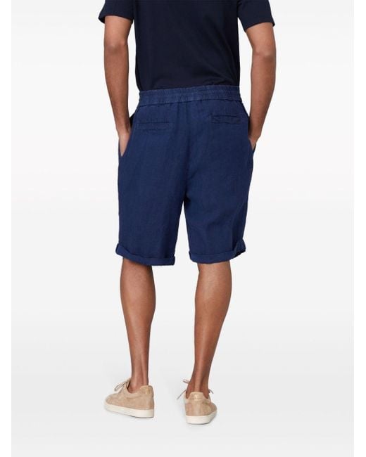 Brunello Cucinelli Blue Drawstring Linen Bermuda Shorts for men