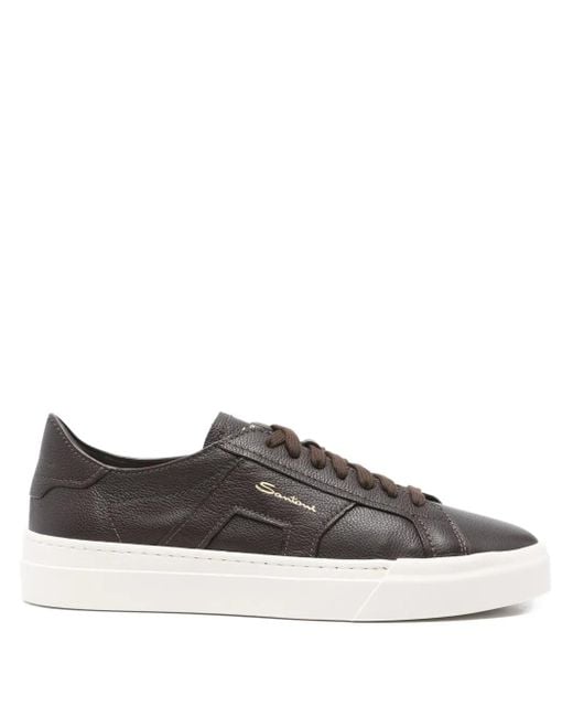 Santoni Brown Leather Lace-Up Sneakers for men