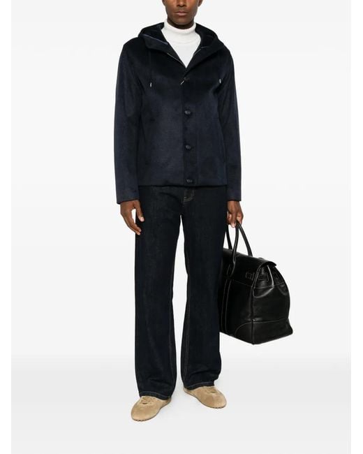 Herno Black Hooded Button-Fastening Jacket for men