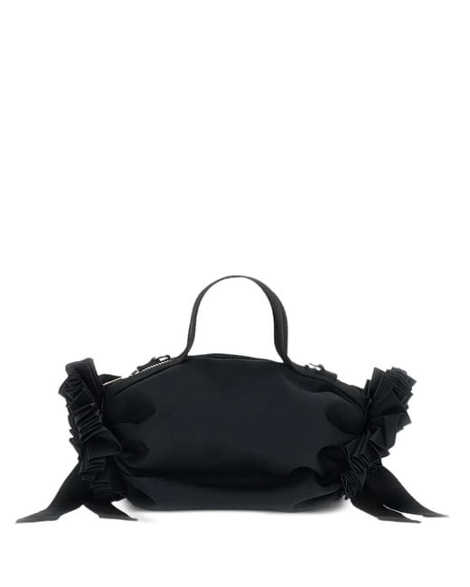 Simone Rocha Black Beaded-Rosette Ribbon-Detail Clutch Bag