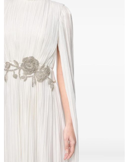 Ana Radu White Pleated Cape Gown