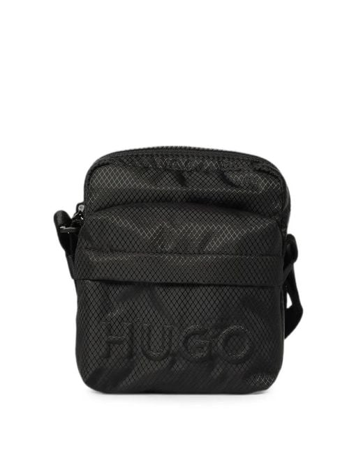 HUGO Black Logo-Embossed Messenger Bag for men