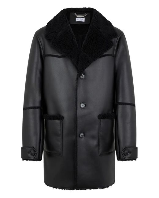 Philipp Plein Black Long Eco Shearling Jacket for men