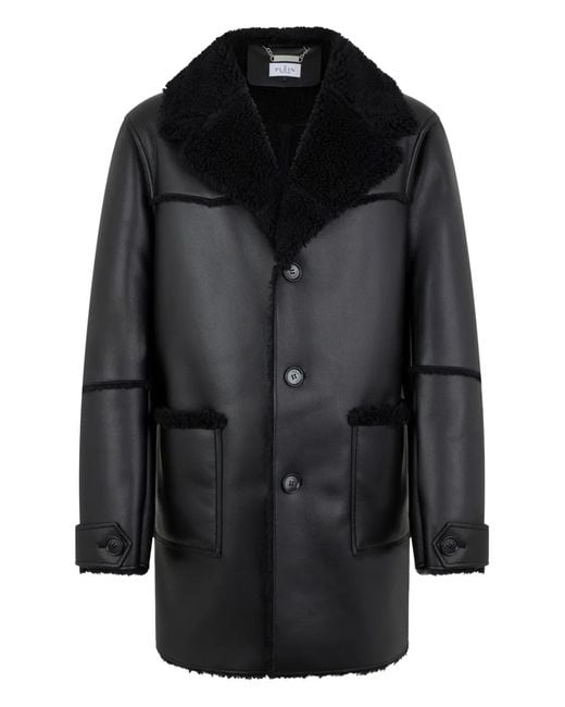 Philipp Plein Black Long Eco Shearling Jacket for men
