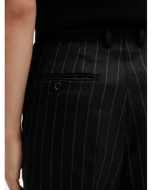 Wacko Maria Black Pinstripe-Pattern Pleated Trousers for men