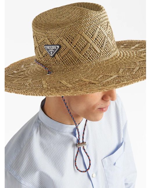 Prada Natural Triangle-Logo Woven Straw Hat for men
