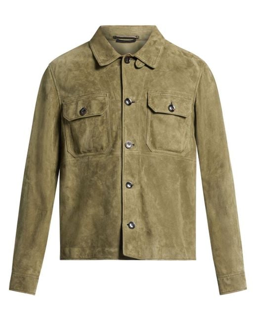 Tom Ford Green Panelled Suede Shirt Jacket for men