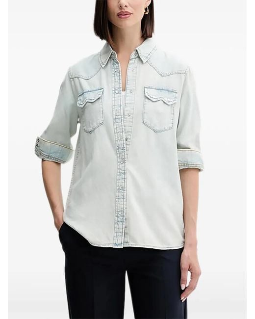 Benetton White Patch-Pocket Denim Shirt