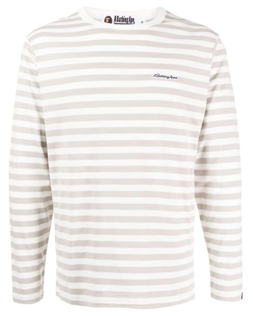A Bathing Ape White Hoop Striped Cottton T-shirt for men