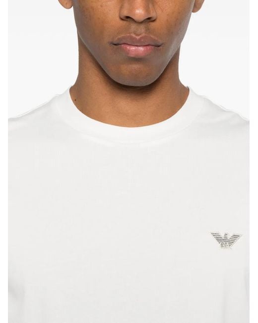 Emporio Armani White Logo-Embroidery T-Shirt for men