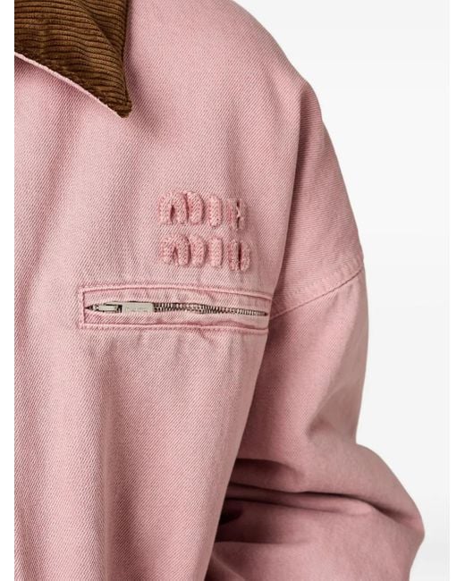 Miu Miu Pink Wattierte Blouson Mit Cordkragen