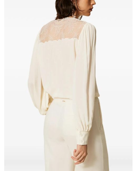 Twinset White Jacquard Shirt With Lace