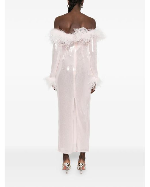 retroféte White Feather Sequin-Embellishment Midi Dress