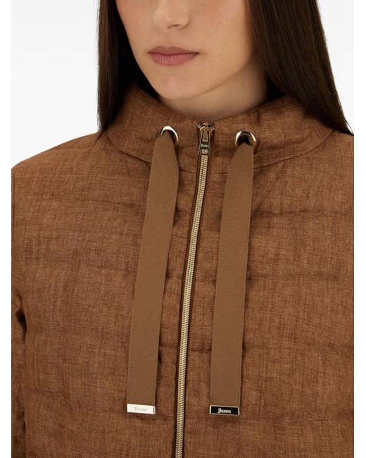 Herno Brown Striped Quilting High-Neck Jacket