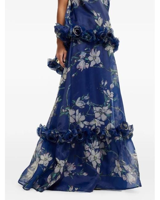 LEO LIN Paige ラッフル フローラル マキシスカート Blue