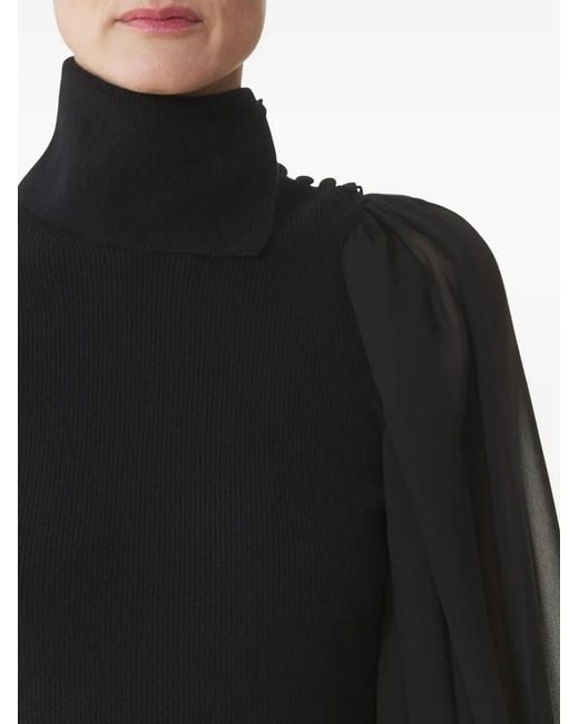 Lanvin Black Chiffon Sleeve Roll-Neck Top