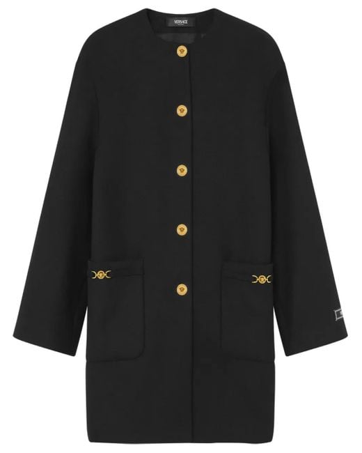 Versace Black Collarless Caban Coat