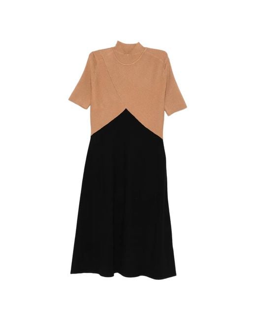 DKNY Black Colorblock Sliced Midi Dress