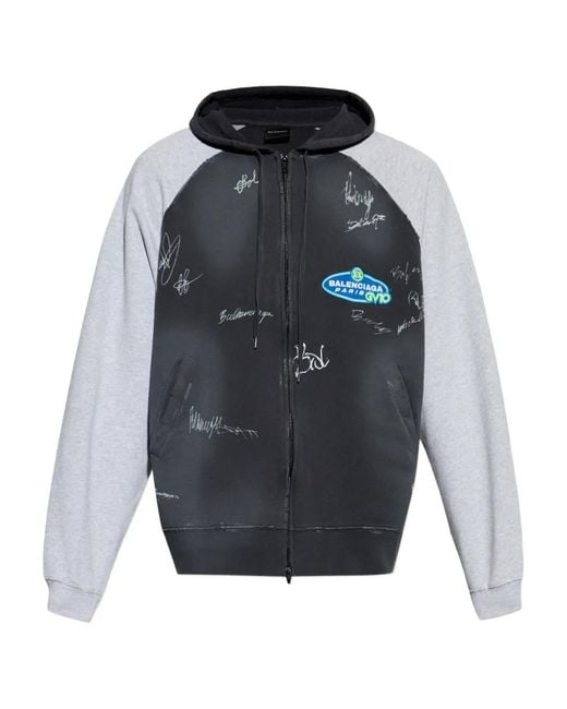 Balenciaga Blue Banana Logo-Patch Zip-Up Hoodie for men