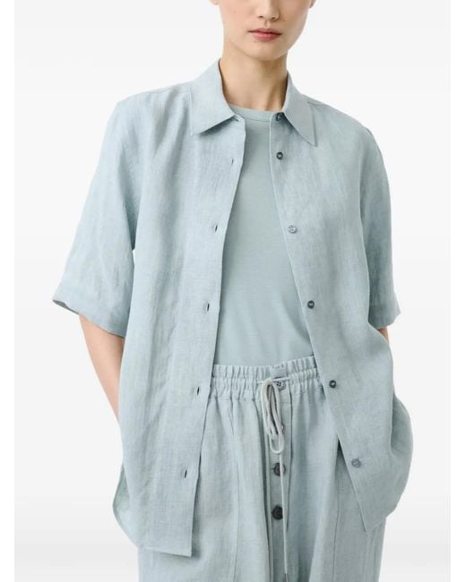 Studio Nicholson Blue Ribbed Dropped-Shoulder T-Shirt