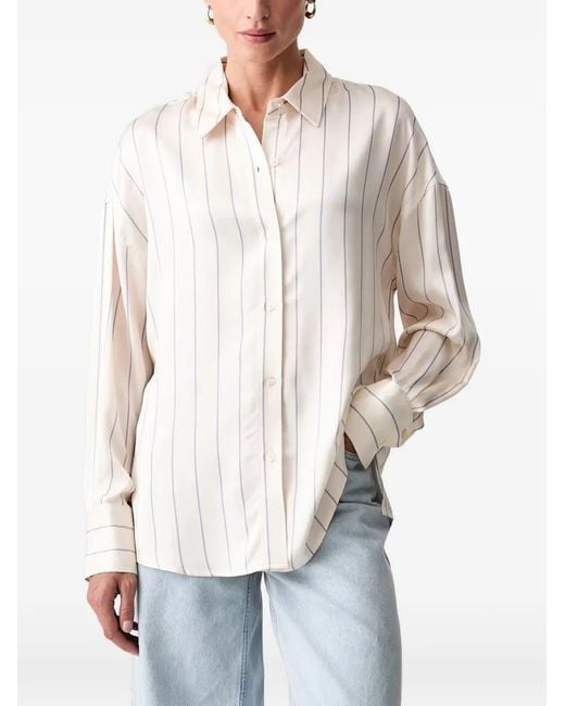 Guess White Vertical-Stripe Long-Sleeve Shirt
