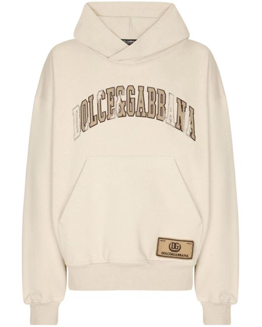 Dolce & Gabbana Natural Logo-embroidered Cotton Hoodie for men