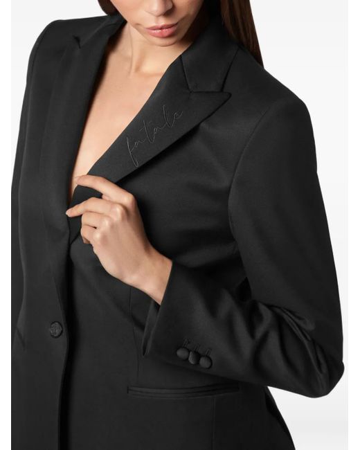Philipp Plein Black Embroidered Single-Breasted Blazer