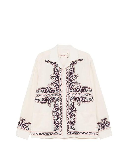 BAZISZT White Memento Silk Shirt for men