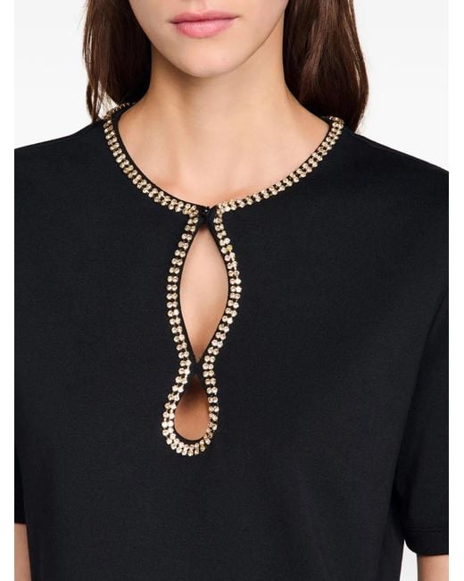 Sandro Black Rhinestone Cropped T-Shirt