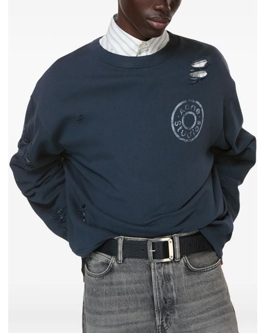 Acne Blue Distressed Fleece Sweatshirt