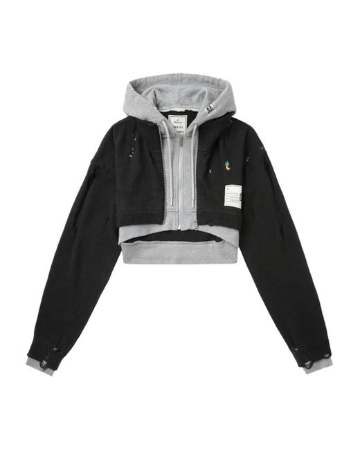 Maison Mihara Yasuhiro Black Cropped-Cardigan Im Layering-Look