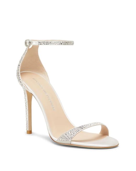 Stuart Weitzman White 100Mm Nudist Shine Sandals