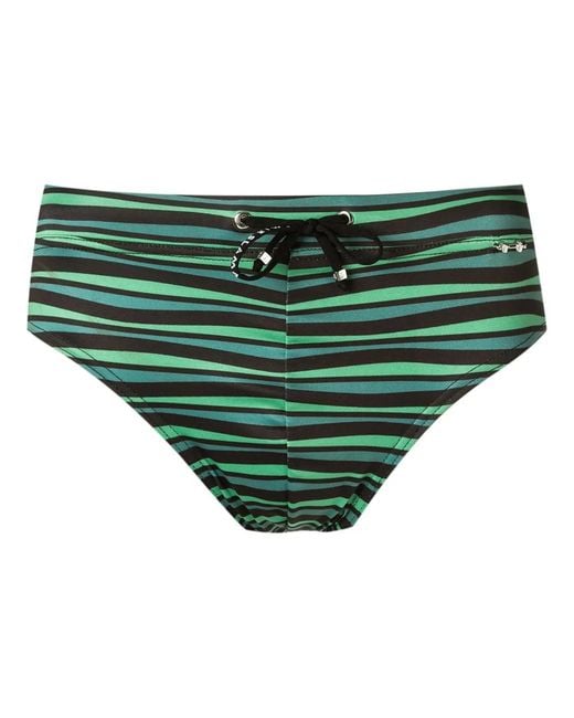 Amir Slama Green Horizontal-Stripe Swimming Trunks for men