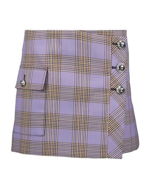 Rabanne Purple Checked Pleated Skirt