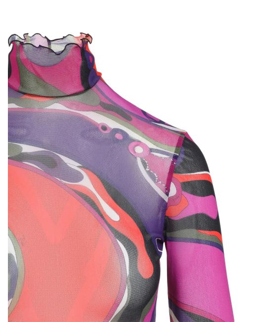 Emilio Pucci Red Rollkragenkleid mit Wirbel-Print