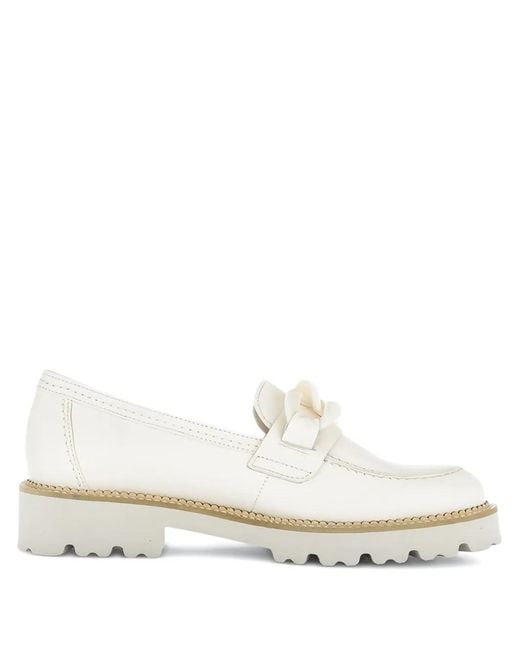 Gabor White Chain-Link Leather Loafers