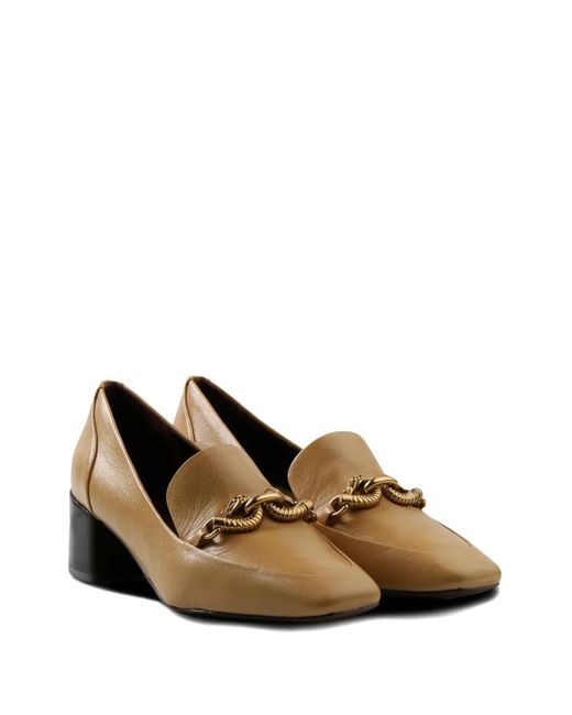 Tory Burch Brown Jessa Chain-Embellished Block-Heel Pumps