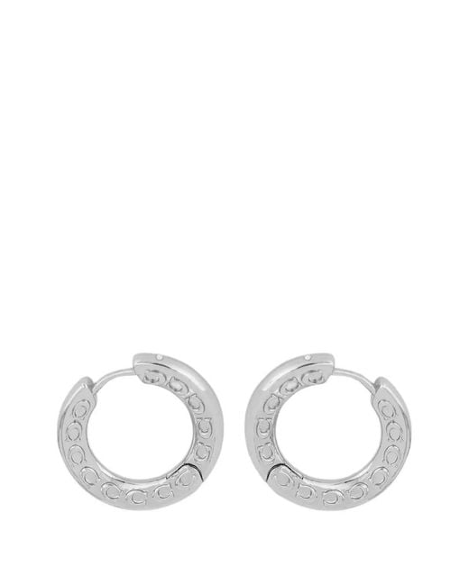 COACH White Logo-Detail Hoop Earrings