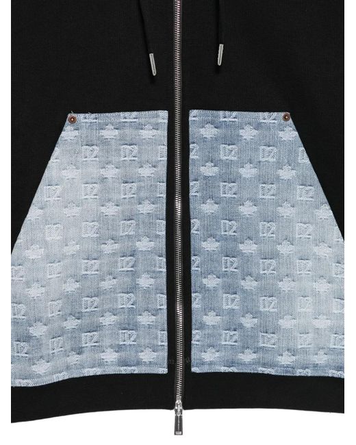 DSquared² Black Monogram-Pattern Hoodie for men