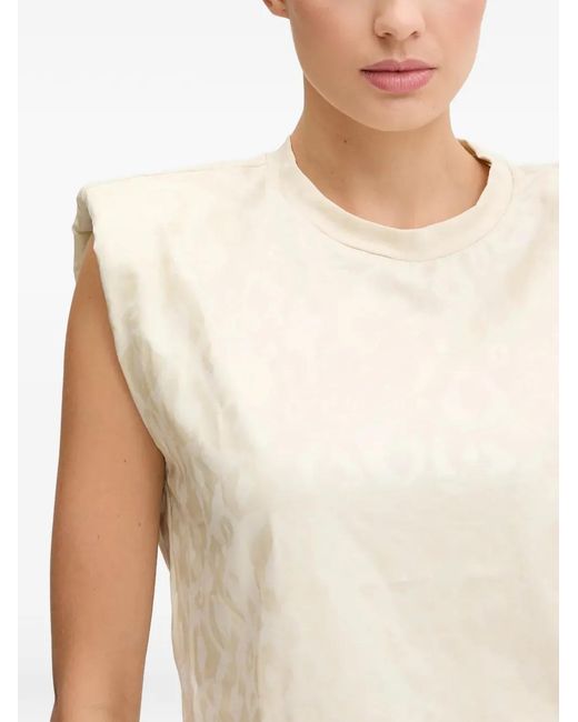EA7 White Padded-Shoulder Leopard-Print Top