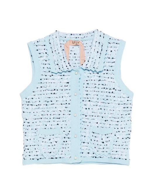 N°21 Blue Button-Fastening Gilet