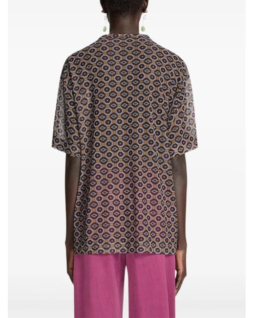 Dries Van Noten Semi-Doorzichtige Tanktop Met Geometrische Print in het Brown