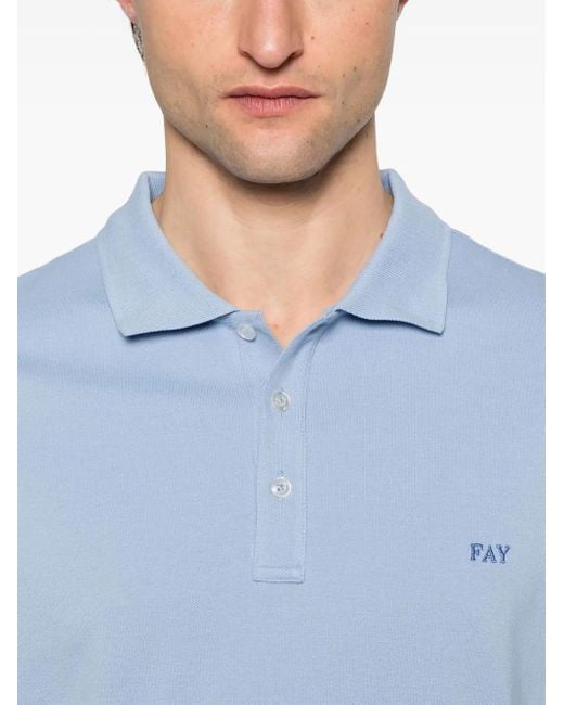 Fay Blue Piqué-Weave Polo Shirt for men