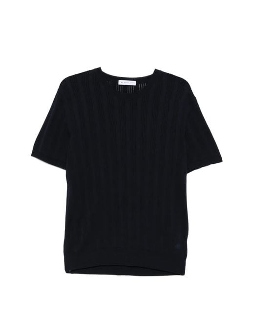 Manuel Ritz Black Vertical Stripe Perforated T-Shirt for men
