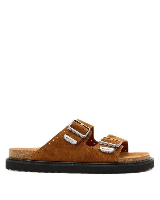 AllSaints Brown Double-Buckle Perforated Sandals for men