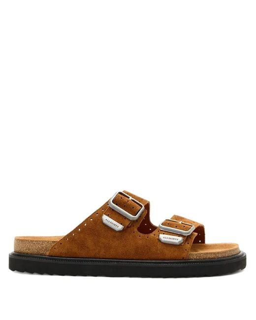 AllSaints Brown Double-Buckle Perforated Sandals for men